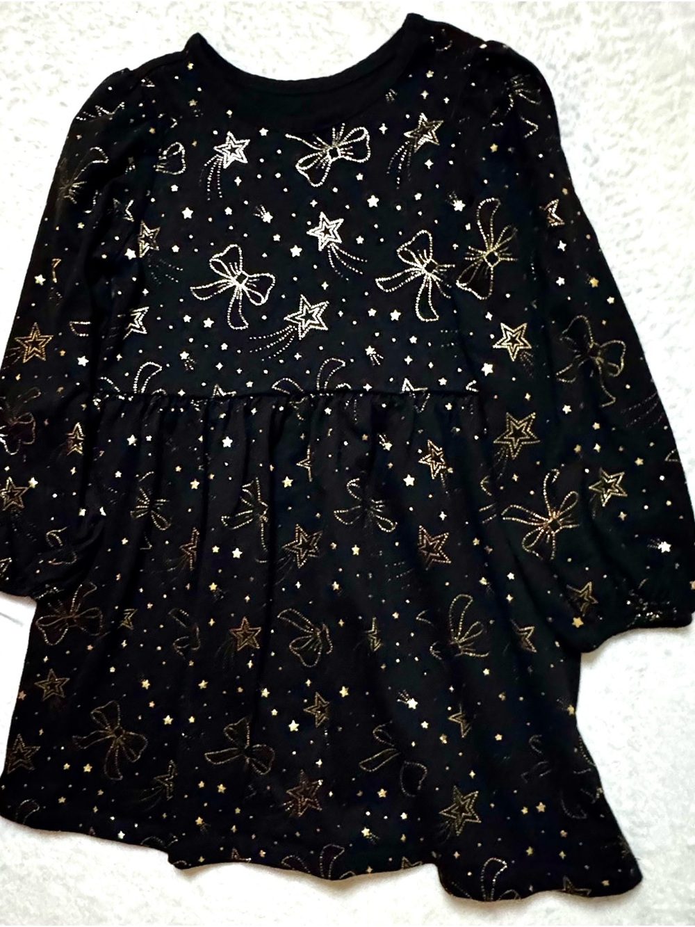 Garanimals 4T Black Long Sleeve Dress with Gold Star & Bow Print